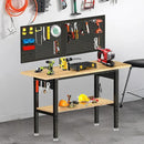 Adjustable Height Workbench, Heavy Duty Table Rubber Wood Workstation with Power Outlet & Pegboard for Garage, Office, Workshop, Home,Commercial (60"×22"|Shelf) by GreenHaven Gardens