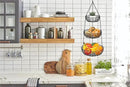CAXXA 3-Tier Hanging Basket Fruit Organizer Kitchen Heavy Duty Wire Organizer with 2 Free Bonus Metal Ceiling Hooks, Black by CozyNest Decor