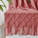 inhand Knitted Throw Blankets for Couch and Bed, Soft Cozy Knit Blanket with Tassel, Coral Pink Lightweight Decorative Blankets and Throws, Farmhouse Warm Woven Blanket for Men and Women, 60"x80" by CozyNest Decor