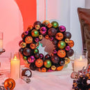 JORNOY 13inch Small Halloween Ball Wreath with Ghost&Pumpkin Accents - Seasonal Orange/Black Wall Hanging, Front Door, Mantel, Porch Decor for Home by CozyNest Decor