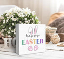 SRADMO Happy Easter Sign, Cute Bunny's Ear Easter Wood Box Sign Desk Decor, Easter Bunny Decorations, Easter Theme Wooden Block Box Sign Decoration for Home Office Shelf Table Decor by CozyNest Decor