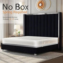 Jocisland King Size Bed Frame with 58" Tall Headboard, Velvet Upholstered Platform Bed with Channel Tufted Wingback Headboard and Plating Trim, No Box Spring Needed, Black by CozyNest Decor
