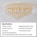 12-Light Crystal Flush Mount Chandelier Ceiling Light Fixture for Living Room Dining Room Bedroom Foyer Entryway Hallway Closet Bathroom (Gold D24)