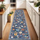 Floral 2x6 Area Rug Machine Washable Soft Print Boho Carpet Non Slip Doormat Low Pile Flower Area Rugs for Living Room Bedroom Nursery Kitchen Dining Room Indoor-Blue/Grey by TinyTreasures Baby Boutique