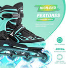 2PM SPORTS Vinal Girls Adjustable Flashing Inline Skates, All Wheels Light Up, Fun Illuminating Skates for Kids Men Adult Women and Boys by TinyTreasures Baby Boutique