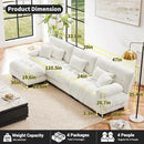 Modern L-Shaped Couch, 3-Seater Cloud Couch with Round Bolster Armrests, Oversized Loveseat Sectional Sofa, Chenille Fabric, White by CozyNest Decor