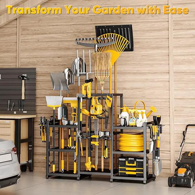 42" H Large Garden Tool Organizer, Holds Up to 86 Tools, Heavy Duty Yard Tool Organizer for Garage, 61“ Wide Lawn Freestanding Tool Storage Rack for Outdoor Shed Tool Rake, Shovel, Brooms, photo 5 of 7