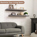 Axeman Floating Shelves for Wall, 8 Inch Deep Rustic Solid Elm Wood Wall Shelves for Storage, Wall Mounted Display Shelving with Invisible Heavy-Duty Metal Bracket, 36'' Width Set of 2, Grey by CozyNest Decor