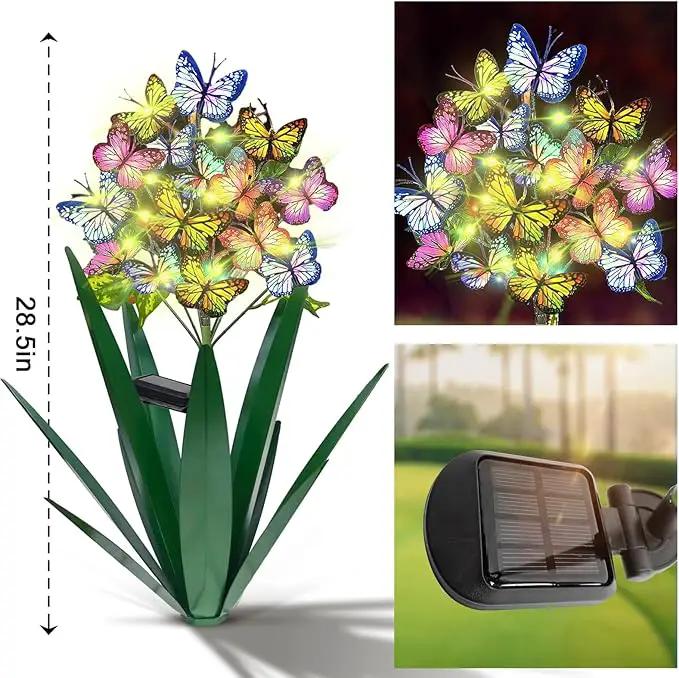 Homight Solar Metal Agave Butterfly Flower Stick Garden Sculpture - Outdoor Gift, Christmas Lights, Swaying Butterfly Sunflower Lights - Solar Outdoor (2 pcs Green), photo 2 of 7
