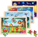 Wooden Educational Jigsaw Puzzles for Preschool Kids Ages 3-5, 4-Pack with 20 Pieces Dinosaur, Space, Transportation Wood Puzzles Set, Toddler Brain Teaser Toys, Gifts for Boys Girls Ages 3 4 5 6 by TinyTreasures Baby Boutique