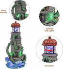 Lighthouse Attack Kraken Theme Spooky Halloween Village Multi-Color LED Lights, Animated Rotating Food Light and Music 6" x 5.5" x 12" by CozyNest Decor