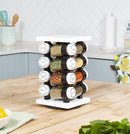 Orii Spice Rack 16 Jar Set White Filled with Spices - Rotating Standing Rack Shelf Holder & Countertop Spice Rack Tower Organizer for Kitchen Spices by CozyNest Decor