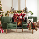 COLAMY Modern Wingback Living Room Chair Set of 2, Upholstered Fabric Accent Armchair, Single Sofa Chair with Lounge Seat and Wood Legs for Bedroom/Office/Reading Spaces, Green by CozyNest Decor