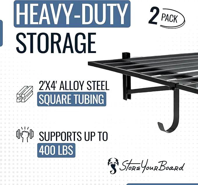 StoreYourBoard 2-Pack Heavy Duty Wall Shelves – Wall-Mounted Garage Storage Shelving and Organization for Sheds, Closets, or Utility Rooms – Holds 200 lbs, 2ft x 4ft, Black, photo 2 of 8