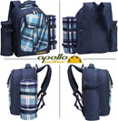 Apollo walker Picnic Backpack Set for 4 with Cooler Compartment,Detachable Bottle/Wine Holder Including Large Picnic Blanket(45"x 53") for Picnic Family and Lovers Gifts,Outdoor,BBQ Time (Blue) by GreenHaven Gardens