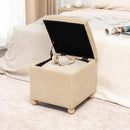 Adeco 17 Inch Soft Oatmeal Cube Ottoman Storage, Teddy Velvet Chair Foot Stools, Upholstered Vanity Stool with Hinged Lid, Solid Round Wood Legs by CozyNest Decor