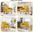 Yaheetech Mid-Century Accent Chairs, Modern Upholstered Living Room Chair, Cozy Armchair Button Tufted Back and Wood Legs for Bedroom/Office/Cafe, Yellow by CozyNest Decor