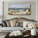 amatop Large Framed Wall Art for Living Room Nautical Beach Canvas Print Blue Flower Boat on Sandy Shore Ocean Seaside Landscape Coastal Artwork with Sea Birds Rustic Bedroom Office Home Decor 48×24 Inch by CozyNest Decor