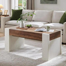 OKD 48" Modern Farmhouse Coffee Table, Wooden Living Room Table with Hidden Storage Drawer, Rustic Rectangular Center Tables with Wood Thick Design for Living Room, Office, Antique White by CozyNest Decor