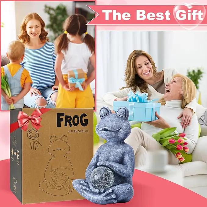 Meditating Yoga Frog Statue with Solar LED Light Ball - 10L x 11.1H Zen Garden Frog Figurines for Home and Garden Decor, Frog Decorations Gift Ideas, Frog Gifts for Women Mom, photo 4 of 7
