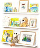 Picture Ledge Shelf for Wall, 36 inches Solid Pine Wood Nursery Book Shelves 3 Packs, Floating Ledge Shelves for Kids' Room Bedroom Bathroom Living Room Photo Frames Office Nursey Wall Decor, White by CozyNest Decor