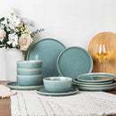 GBHOME Ceramic Dinnerware Sets for 4, 12 Pieces Stoneware Plates and Bowls Sets, Scratch Resistant Dishes, Dishwasher & Microwave Safe, Reactive Glaze-Malachite Green by CozyNest Decor