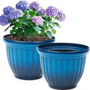 15" H Large Flower Pots, Set of 2 Plastic Planters for Outdoor Plants with Gradient Blue Finish and 3D Textures, Weather-Resistant for Porch, Garden, Patio or Indoor Use by CozyNest Decor