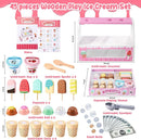 WHOHOLL Wooden Ice Cream Counter Playset for Toddler Girl Toys, Play Store Pretend Toy Food Play Kitchen Accessories with Fake Money & Coin, Gifts for 3+ Year-Old Kids (Pink) by TinyTreasures Baby Boutique