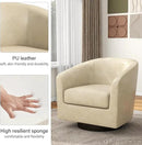 Swivel Barrel Accent Chair, Modern Round Faux Leather Arm Chair for Living Room, Bedroom, Comfy Club Reading Chairs for Adults(Faux Leather, Cream, Set of 4) by CozyNest Decor