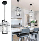 IKK Black Crystal Pendant Light for Kitchen Island, Luxury Water Ripple Glass Chandelier Lights Fixture, Modern Elegant Adjustable Pendant Lighting for Dining Room Bedroom, E12 Bulb, L6.5'' x H11.8'' by CozyNest Decor