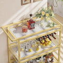 Leteuke Bar Cart for Home, 3 Tier Gold Serving Rolling Carts with Wheels, Drink Cart, Liquor Stand with Marbled Wooden Shelves, Wine Rack and Glass Holder for Kitchen, Dining Room by CozyNest Decor