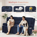 Loveseat Recliner Sofa, 2 Seater Curved Sofa for Living Room, Fabric Manual Pull Tab Reclining Loveseat with Storage Console, Recliner Loveseat Couches with USB Charge Ports, Cup Holders, Blue by CozyNest Decor