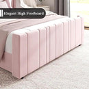 HOMBCK King Size Bed Frame and Headboard, Upholstered Bed with Vertical Channel Tufted Headboard & Footboard, Wooden Slats/Noise Free/No Box Spring Needed/Easy Assembly, Pink by CozyNest Decor