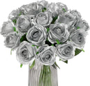 Silver Fake Roses Artificial Flowers - 10 Pcs Fake Artificial Roses Silk Flowers with Stems for Home Wedding Hotel Office Centerpiece Decor by CozyNest Decor