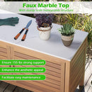 Goplus Patio Storage Cabinet, 2-Door Acacia Wood Storage Container with Faux Marble Top, Outdoor Wooden Sideboard for Deck, Garden, Lawn and Backyard by CozyNest Decor