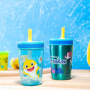Zak Designs Baby Shark Kelso Tumbler Set, Leak-Proof Screw-On Lid with Straw, Bundle for Kids Includes Plastic and Stainless Steel Cups with Bonus Sipper (3pc Set, Non-BPA)15 fl oz. by TinyTreasures Baby Boutique