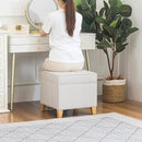 Adeco 17.5" Square Fabric Ottoman with Storage - Upholstered Cotton Linen Foot Rest - Flip Top Footstool with Sturdy Wood Legs, Small Cube Coffee Table Extra Seat for Living Room, Bedroom, White by CozyNest Decor