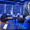 JMEXSUSS 300LED Christmas Curtain Lights Plug in with Remote, Blue and White Christmas Lights Indoor Outdoor, 8 Modes Hanging Fairy String Lights for Bedroom Window Wall Yard Patio Decor, 9.8x9.8ft by CozyNest Decor
