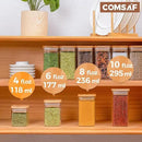 ComSaf Spice Jars with Labels 4 oz 6Pack, Small Spice Containers Starter Set, Glass Seasoning Jars with Lids, Square Seasoning Containers for Salt, Pepper, Chili Powder, Sugar, Ginger Ground, Cumin by CozyNest Decor