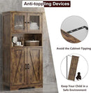 GarveeHome 54in Tall Bathroom Cabinet, Farmhouse Storage Cabinet with Glass Doors and Adjustable Shelves, Freestanding Kitchen Pantry Cabinets, Cupboard for Living Room, Dining Room, Rustic Brown by CozyNest Decor