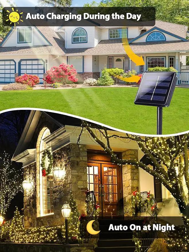 6 Pack 600 LED Solar String Lights for Outside, Solar Christmas Lights Outdoor Waterproof, Green Wire Twinkle Light with 8 Lighting Modes for Xmas Tree Wedding Party Garden Decorations (Warm White), photo 2 of 9