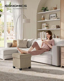 SONGMICS Storage Ottoman, Small Ottoman Foot Rest with Legs, 15 x 15 x 15.7 Inches Foot Stool, Load up to 660 lb, for Living Room, Bedroom, Dorm, Camel Brown ULSF014K01 by CozyNest Decor