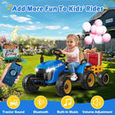 24V Ride On Tractor w/Tiltable & Detachable Trailer, 2x65W Motors, EVA Tires, Remote Control, Bluetooth, Shifter, Music, Electric Car for Kids Ages 2-5, Blue by TinyTreasures Baby Boutique