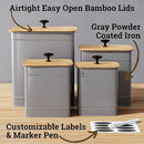 Kitchen Canisters for Countertop Set of 4 with Customizable Chalkboard Labels & Marker Pen - Big Iron Kitchen Canisters with Airtight Lids - Gray Canister Set - Flour and Sugar Containers Farmhouse by CozyNest Decor