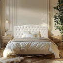 Linen Upholstered Headboard Queen/Full Size Bed Tufted Button Headboard, Featuring High-Density Sponge Padding, Luxury Texture Easy Assembly Comfort and Style-Ivory by CozyNest Decor