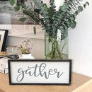 Gather Sign for Home Decor in Grey - Farmhouse Kitchen Dining Room Wall Decor - Rustic Wall Decoration Solid Wood Thick Black Frame 12x5 Inches by CozyNest Decor