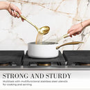White Silicone and Gold Cooking Utensils Set with Gold Utensil Holder - 7-Piece Silicone Cooking Tools - Ideal for Nonstick Cookware and Stylish Modern Kitchens - Luxury Kitchen Accessories by CozyNest Decor