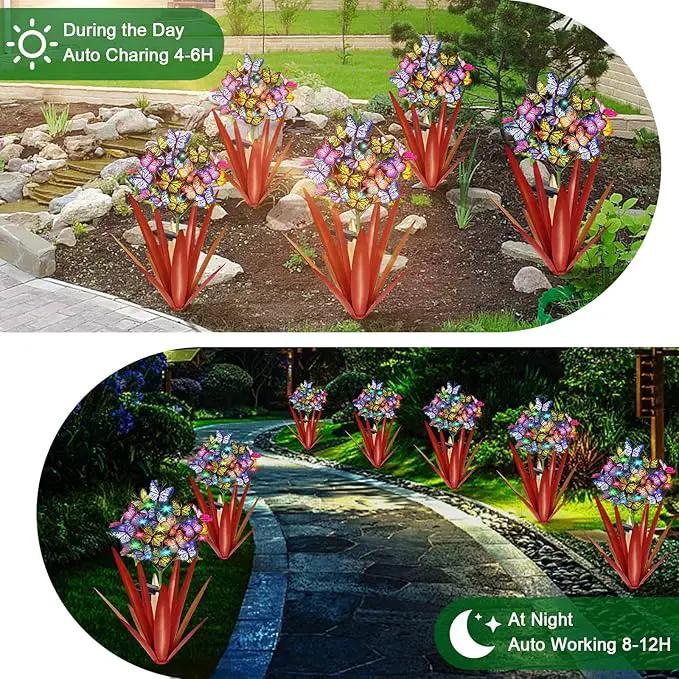 Homight Solar Metal Agave Butterfly Flower Stick Garden Sculpture - Outdoor Gift, Christmas Lights - Swaying Butterfly Garden Lights - Solar Outdoor (3 PCS RED), photo 4 of 7