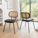 Rattan Dining Chairs Set of 4, Mid Century Modern Dining Chairs with Cane Back for Kitchen Dining Room, 19 Inch Faux Leather Black by CozyNest Decor