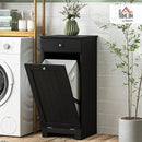 HOMCOM Laundry Hamper with Removable Basket, Tilt Out Hamper with Drawer and Beadboard Door, Bathroom Storage Cabinet, Black by CozyNest Decor